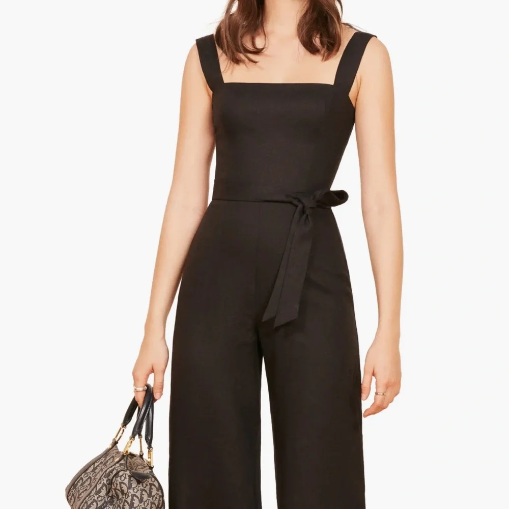 Reformation 100% Linen Birch Black Jumpsuit Romper Size XS